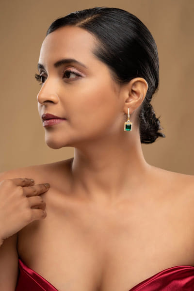 Green silver gold-plated earrings