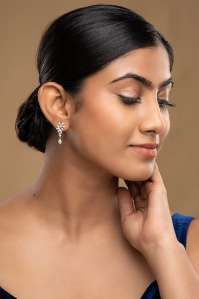 Silver floral drop earrings