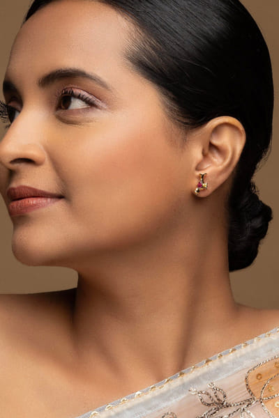 Pink bird silver earrings