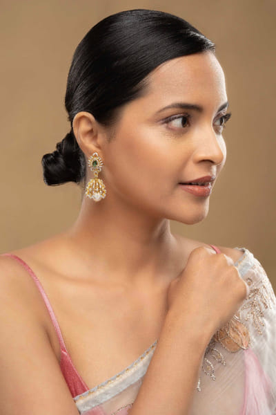 Green gold-plated silver jhumki earrings