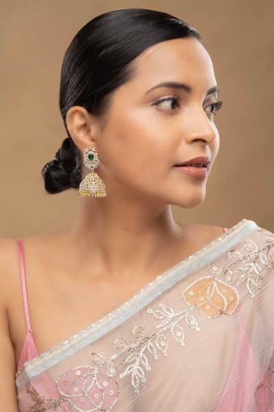 Green silver gold-plating earrings