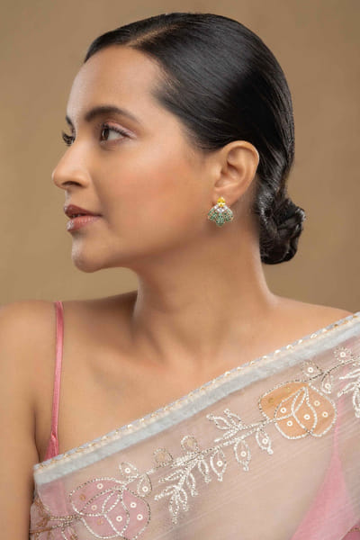 Green stone rose gold-plated earrings