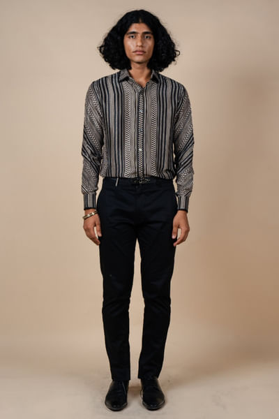Black and ivory stripe printed shirt