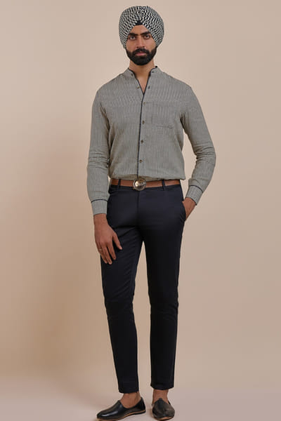 JJV.Kapurthala By JJ Valaya Black and ivory chevron shirt JJVMAY26D144008