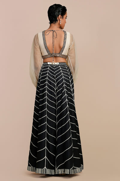 JJV.Kapurthala By JJ Valaya Black and ivory chevron printed sharara set JJVOCT25D236826