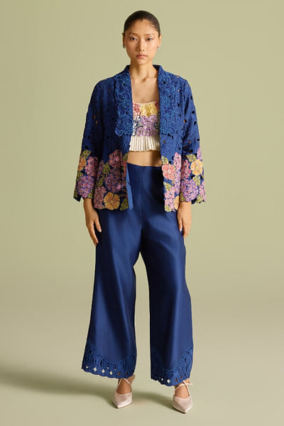 Blue appliqued top