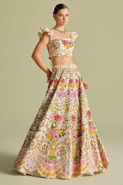 Ivory floral embroidered bustier