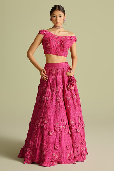 Fuchsia 3D floral appliqued bustier