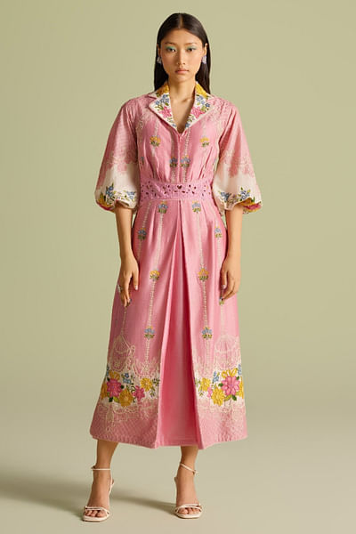 Pink floral embroidered dress