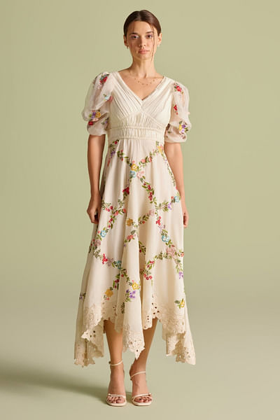 Ivory floral embroidered dress
