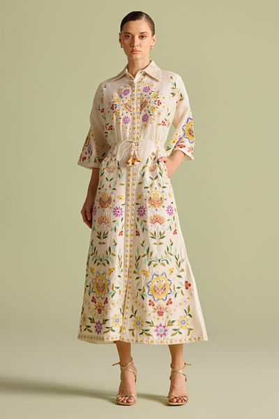 Ivory thread embroidered dress