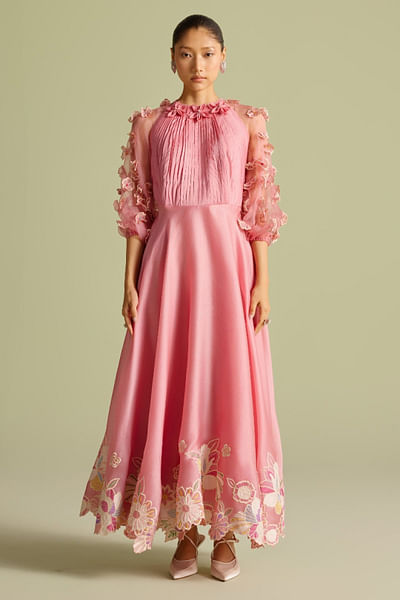 Pink floral embellished dress