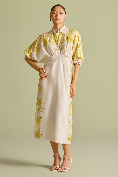 Ivory and yellow embroidered dress