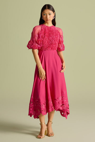 Fuchsia appliqued dress