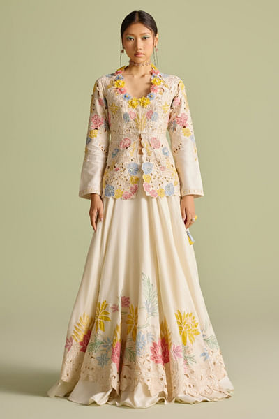 Ivory 3D floral peplum top