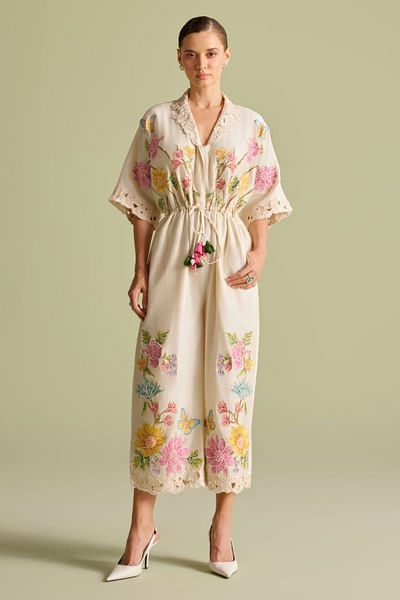 Ivory floral embroidered jumpsuit