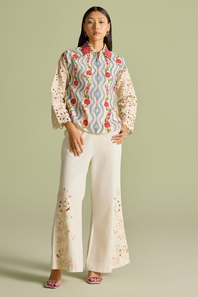 Ivory cutwork flared pants