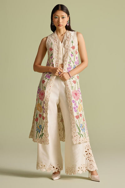 Ivory cutwork bell bottom pants