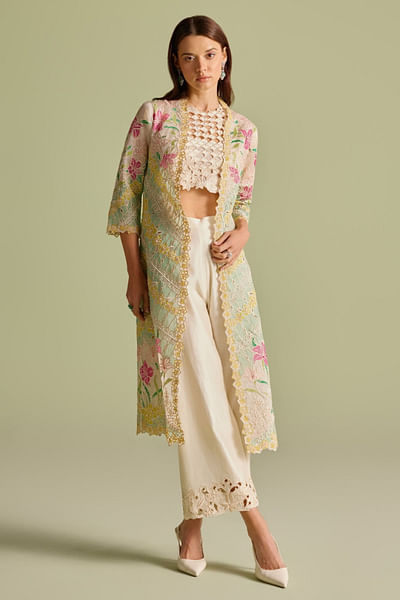Ivory cutwork straight pants