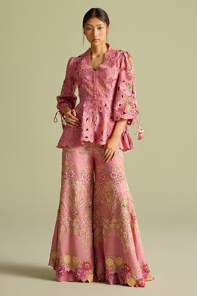 Pink beadwork sharara