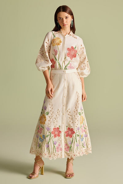 Ivory floral embroidered skirt