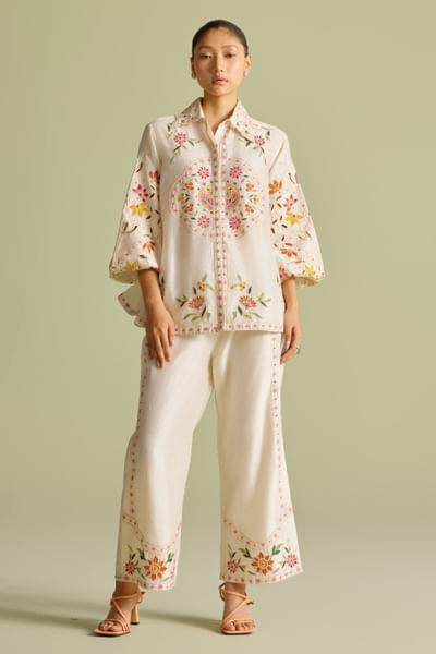 Ivory applique embroidered shirt