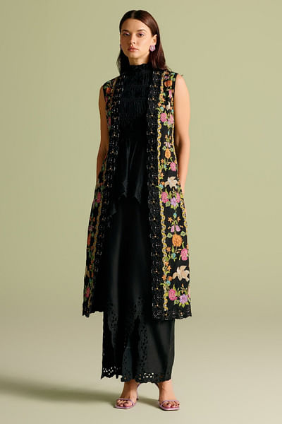 Black ruched cutwork top