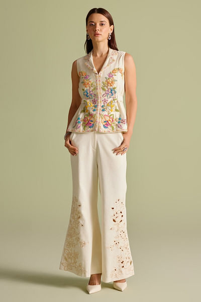 Ivory floral embroidered waistcoat