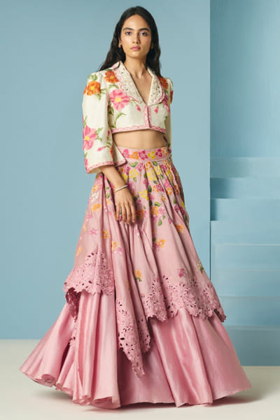 Ivory floral bead and fringe embroidery jacket