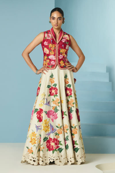 Ivory floral applique embroidered lehenga