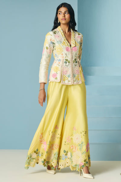 Chandrima Butter yellow floral embroidered sharara pants CHAAPR26D242342