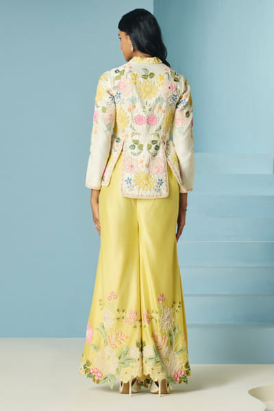 Chandrima Butter yellow floral embroidered sharara pants CHAAPR26D242342