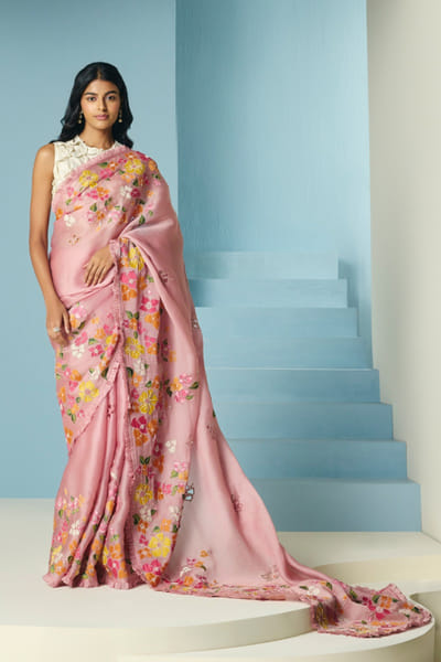 Ivory floral origami and appliqued blouse