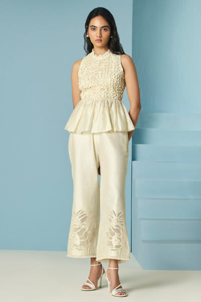 Ivory beaded and smocked top