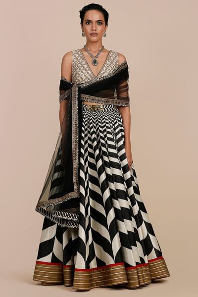 Black bead embroidered stole