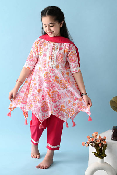 Pink floral anarkali set