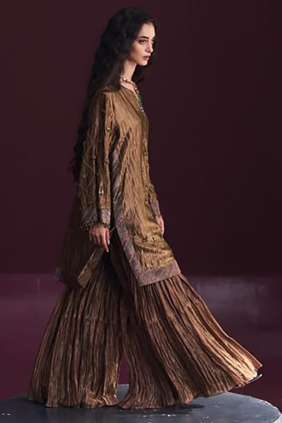 Bo tree Gold crystal embroidered gharara set BOTRJUL26D149067