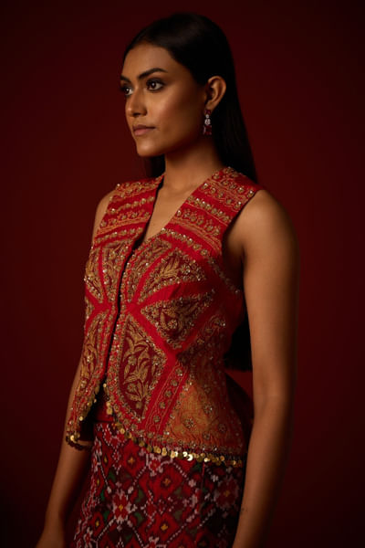 Ruby red marodi embroidered gilet