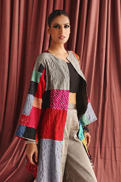 Multicolour patchwork recycled jacket