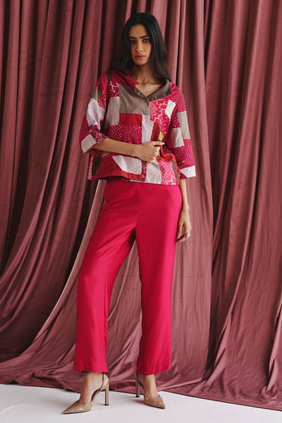 Red patchwork short recycled jacket
