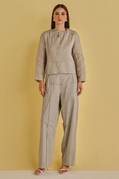 Indigo pintuck pleated jacket