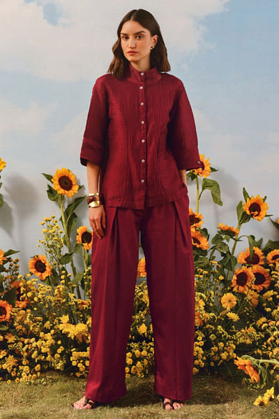 Mulled wine pintuck shirt jacket