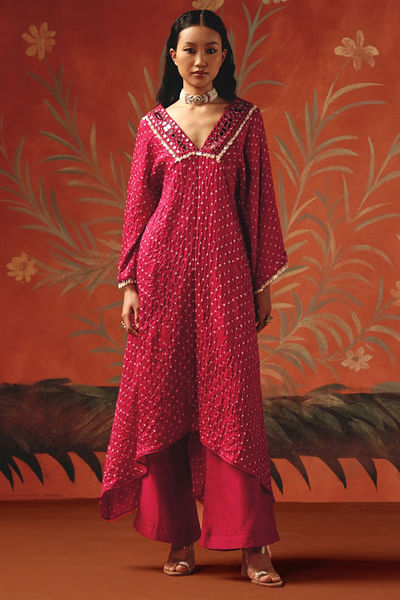 Wild berry embellished hand tied kurta
