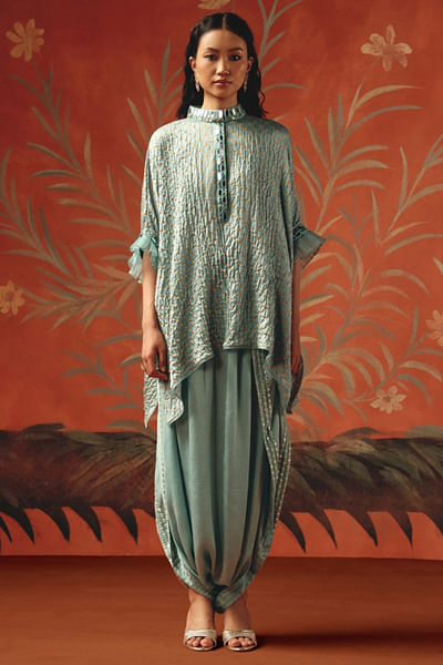 Sea foam embellished hand tied tunic