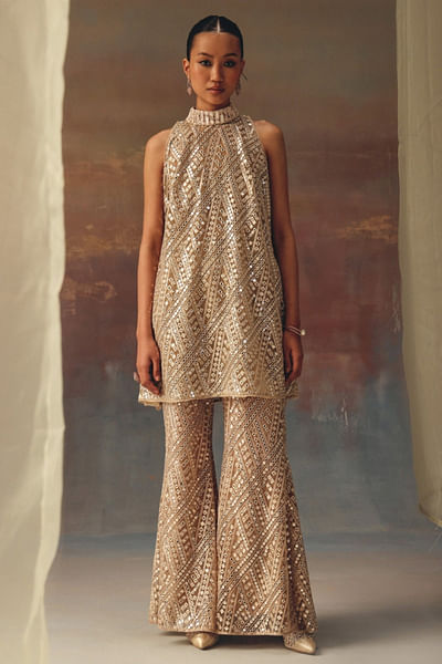 Gold embellished high-neck top