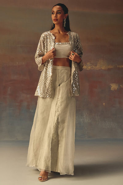 Silver embellished and scalloped jacket