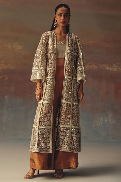 Multicolour embellished long overlay