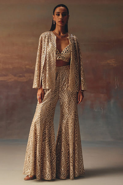 Gold embellished cape jacket