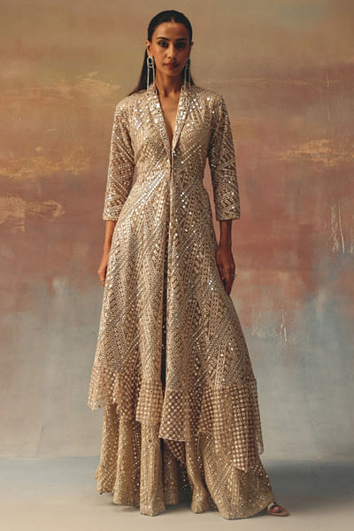 Light gold embellished peplum jacket
