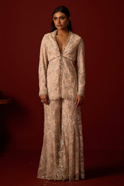 Ivory blush embroidered peplum blazer